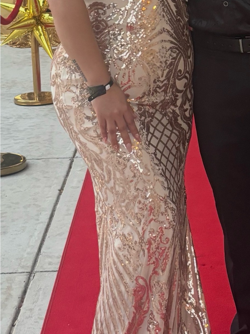 Sequined Gold Evening Gown - Elegant Formal Dress